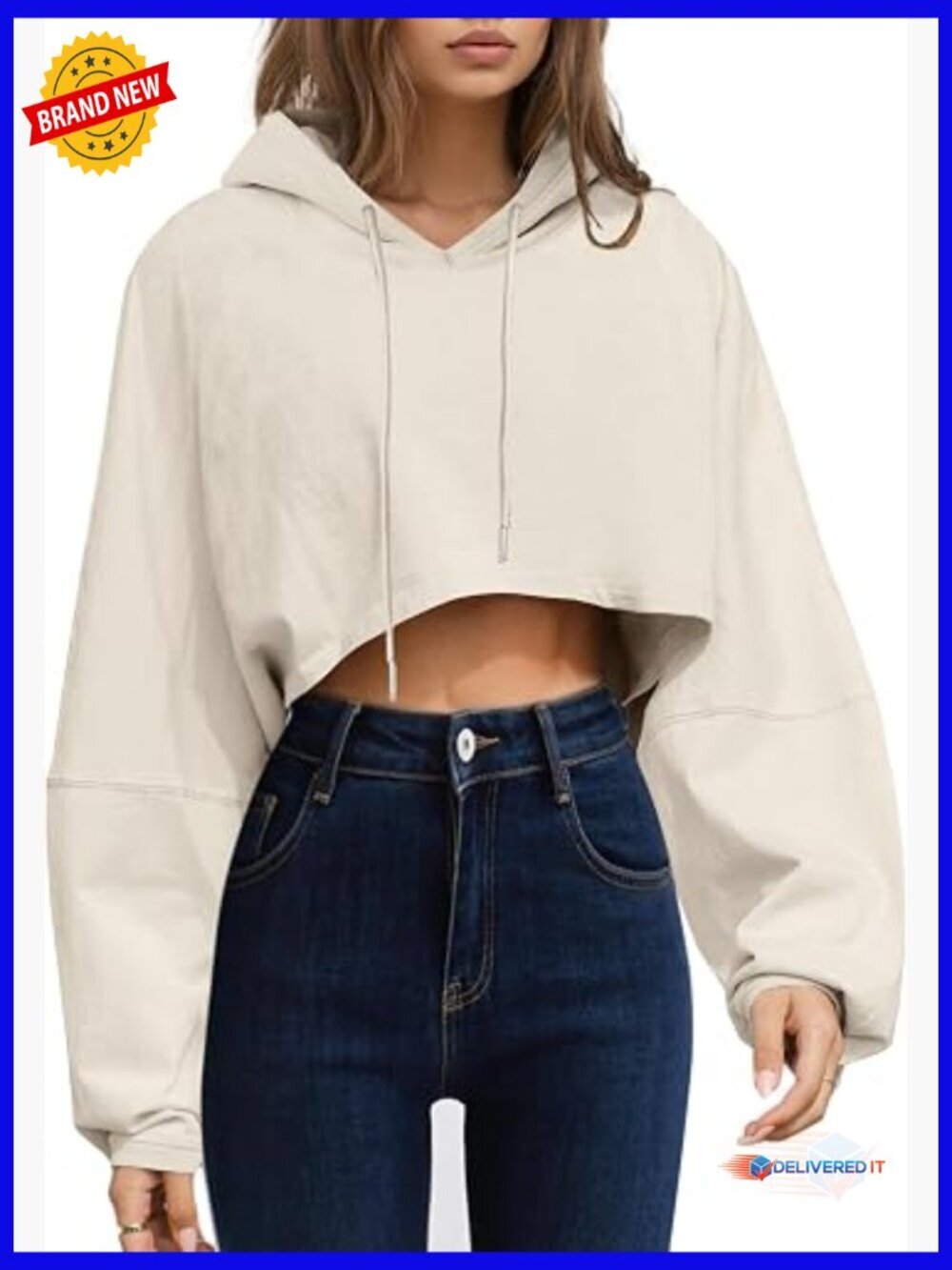 Cropped Hoodie Pullover Long Sleeve Sweatshirt Loose Oversized